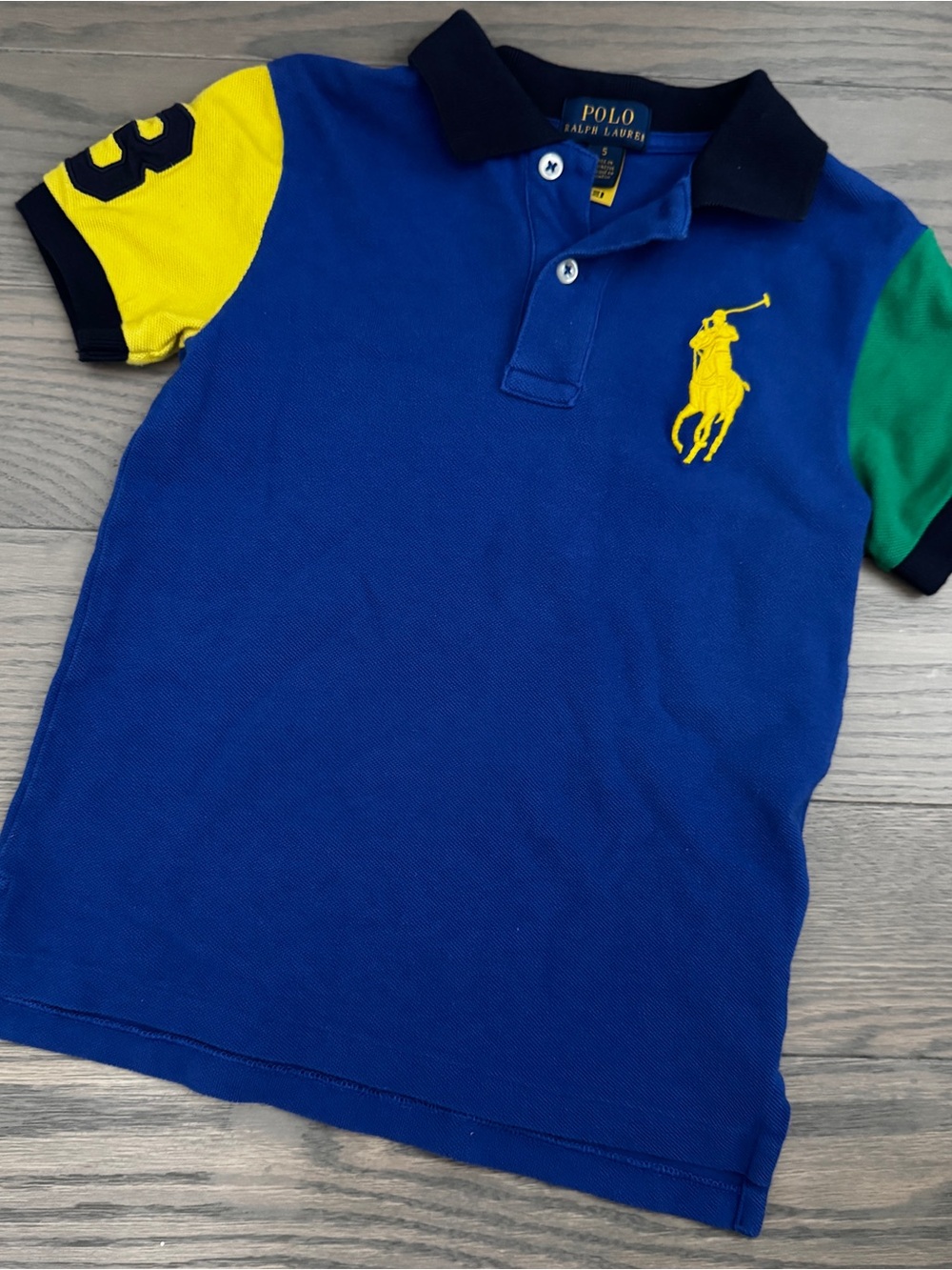 Polo by Ralph Lauren Boy’s Blue Colorblock Rugby Tee with Yellow Big Pony